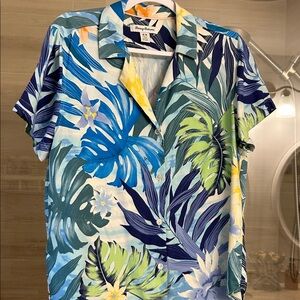 Tommy Bahama Blue and Green Tropical Leaf Shirt size medium